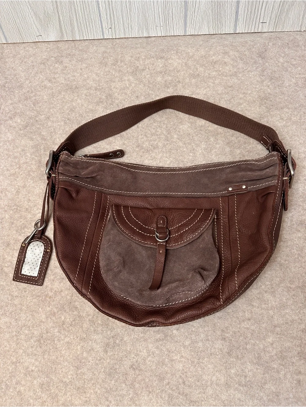 Fossil Vintage Y2K Brown Leather Suede Hobo Shoulder Bag Purse